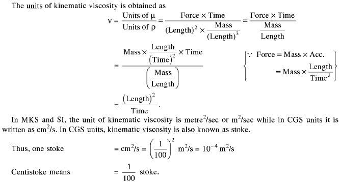 kinematic viscosity formula and unit